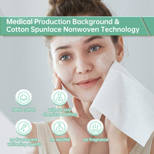 Load image into Gallery viewer, ICOTTON 2 in 1 Disposable Face Towel-100%Cotton Clean Towels for Daytime and Nighttime Use, Large Size Biodegradable Facial Cleansing Towelette Single Use Face Towel for Sensitive Skin Makeup Removing
