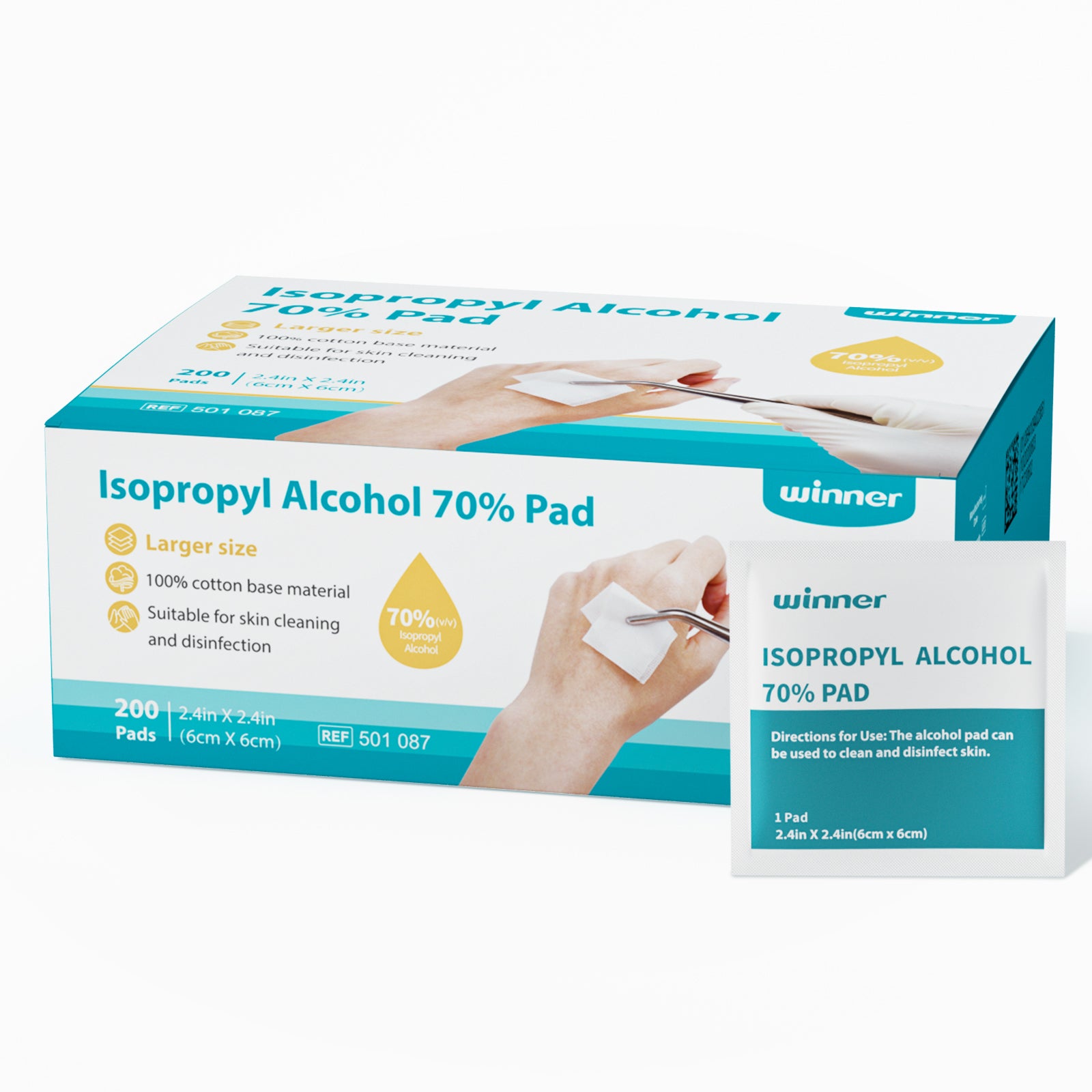 Winner Prep Pads, Alcohol Prep Pads Individually Wrapped, 4 Ply Alcohol Pads, 70% Isopropyl Alcohol Wipes, Essential for First Aid, Home and Laboratories