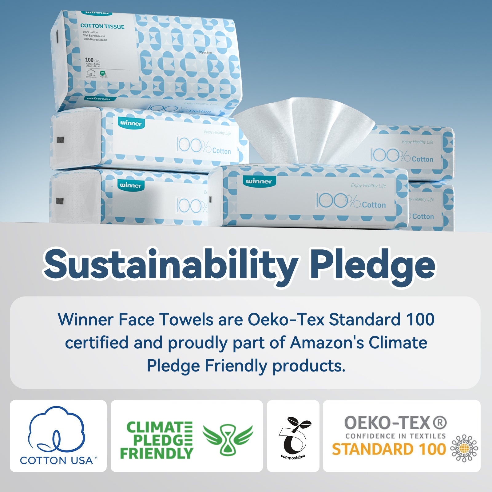 Winner 100% Cotton Dry Wipes, Softness, Use for Daily Cleaning and Face Care