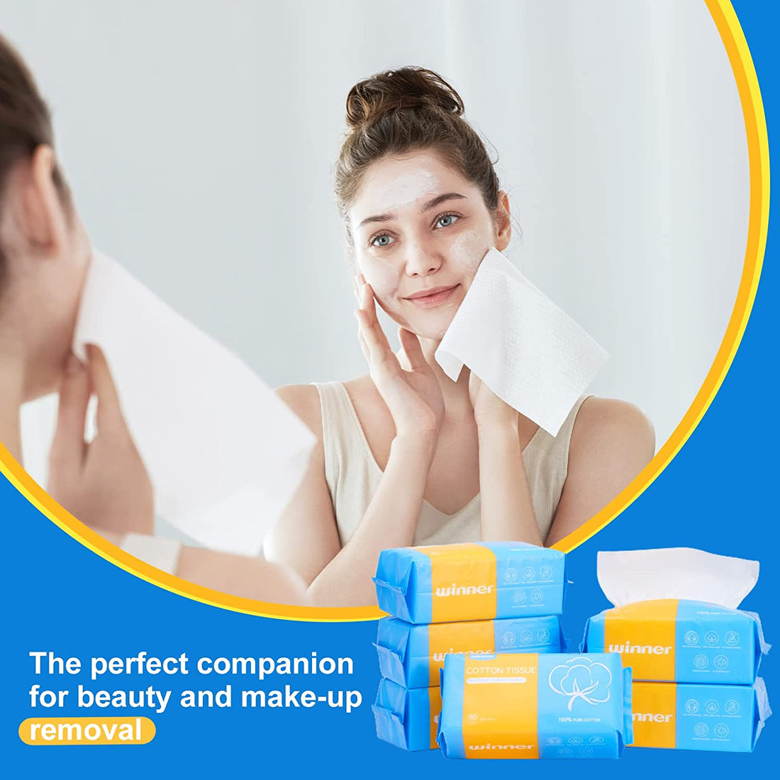 Winner Facial Tissue for Sensitive Skin, Makeup Wipes, Twosided Textu