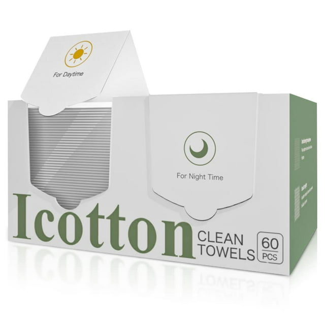 ICOTTON 2 in 1 Disposable Face Towel-100%Cotton Clean Towels for Daytime and Nighttime Use, Large Size Biodegradable Facial Cleansing Towelette Single Use Face Towel for Sensitive Skin Makeup Removing