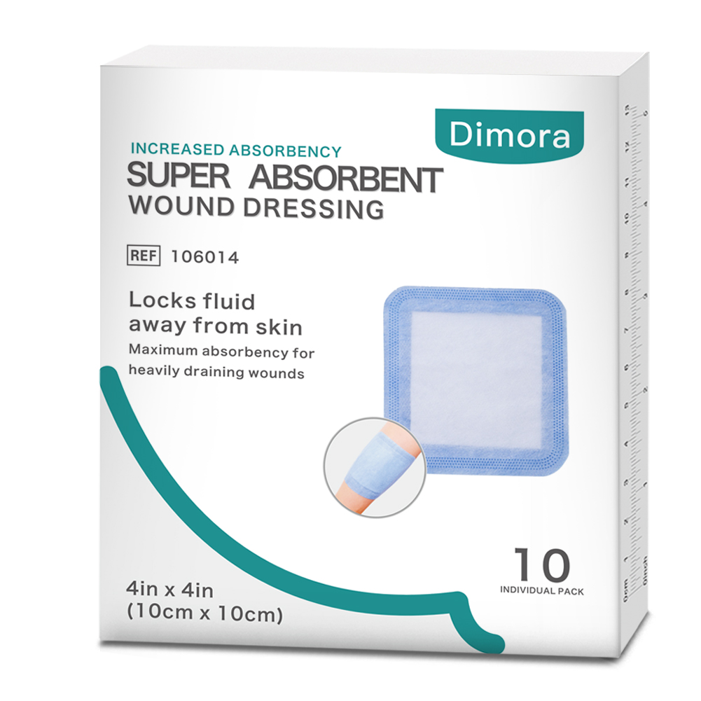 Dimora Super Absorbent Wound Dressing with Non-Adherent Contact Layer Efficient exudate management 4'' x 4'', 10 Count